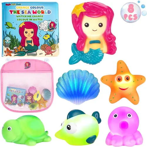 TSDATOWR Light Up Bath Toys, No Hole Mermaid Tub Set for Kids Ages 3-5