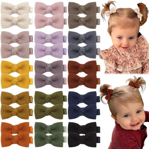 30pcs Baby Hair bow 2Inch Mini Hair Clips for Baby Fine Hair Wool Felt Tiny Bows Fully Lined Baby Hair Pins for Baby Girls Infants Toddlers