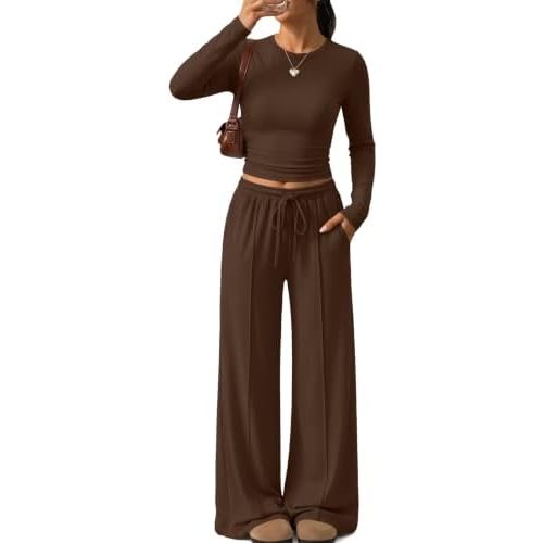 Trendy Queen Women's 2 Piece Fall Lounge Sets 2026 Designed with Pintuck