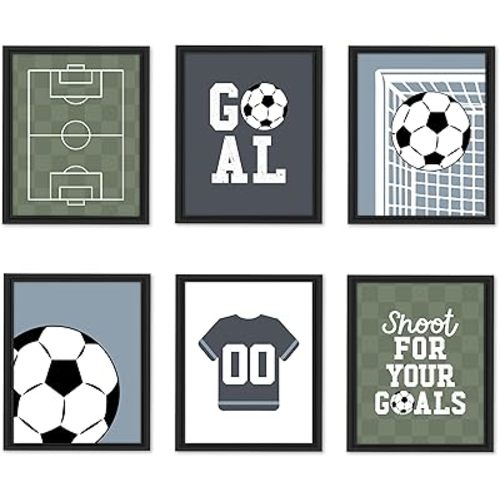 Hadley Designs 6 Soccer Wall Decor - Sports Room Decor for Boys, Soccer Pictures Wall Decors for Kids, Unframed Sports Game Art for Boys Bedroom, Made in USA