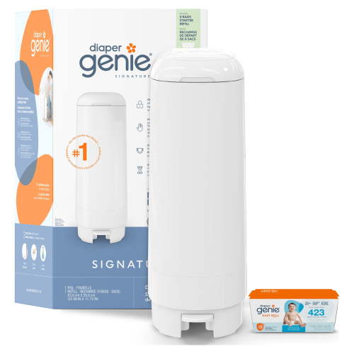 Diaper Genie Signature Odour Lock Diaper Pail, White, 9 Starter Bags - Walmart.ca