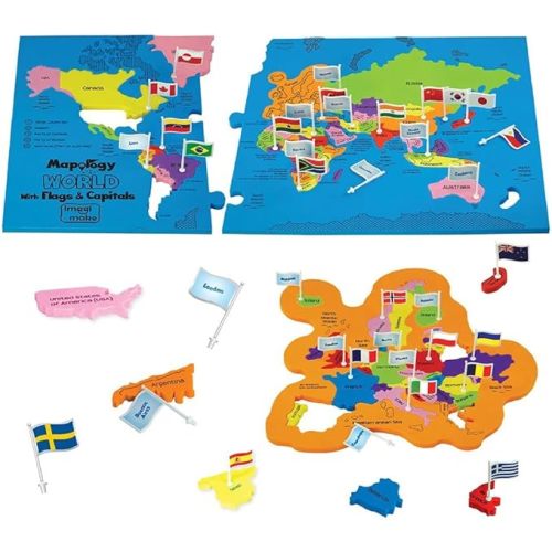 Imagimake Mapology World Map Puzzle Including Country Flags & Capitals, for Ages 5+