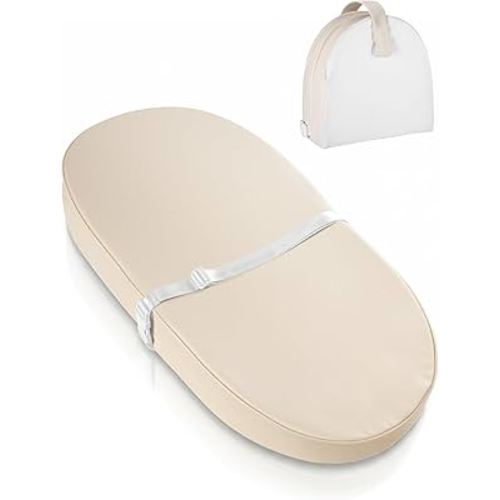 Wipeable Baby Changing Pad: Changing Pad Babies for Dresser Waterproof 31.5” * 15.7” with Removable Safety Strap for Diaper Changing on Table (Creamy White)
