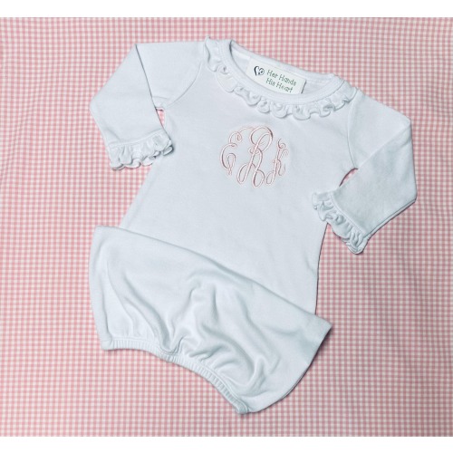Monogrammed Ruffled Knit Baby Gown(white)