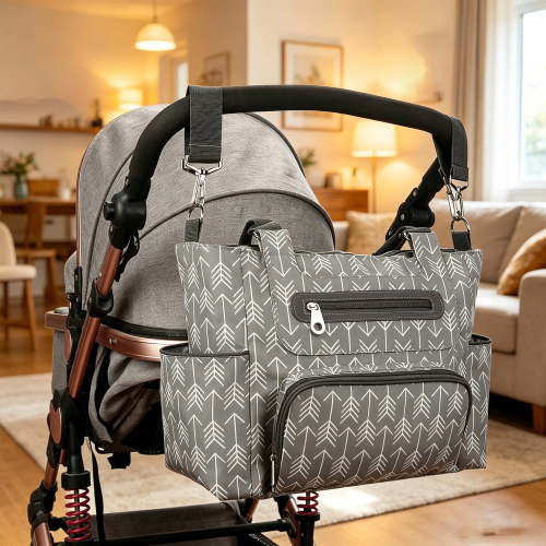 TeqHome 8-Piece Diaper Bag Set, Large Capacity Stain Resistant with Changing Pad Bottle Bag Stroller Hooks for Travel, Dark Grey