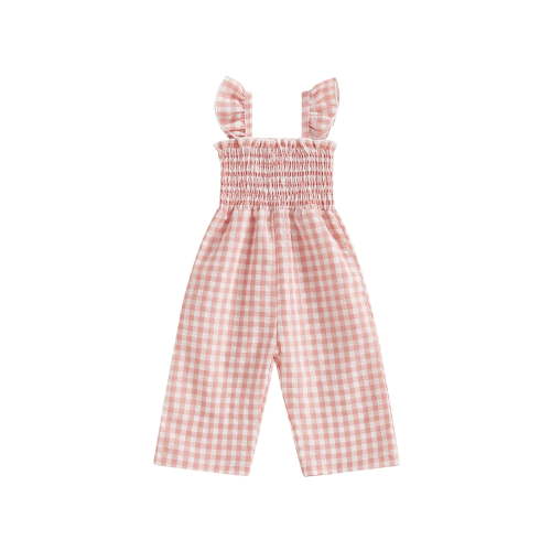 Loicainy Baby Toddler Girl Plaid Jumpsuit 6 12 18 24 Months 2T 3T 4T Ruffle Sleeveless Smocked Romper Suspender Pants Summer Outfit