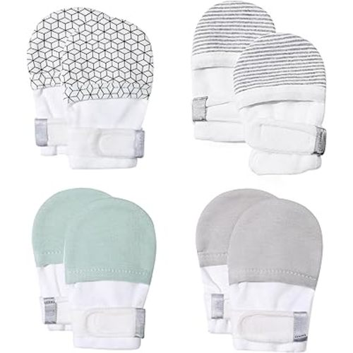 HAPIU Baby No Scratch Mittens Stay On, 100% Cotton Breathable, Adjustable Infant Gloves for Boys Girls, Newborn - 12 M