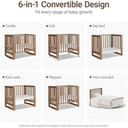 MAMAZING EvoNest 6-in-1 Convertible Baby Mini Crib with Wheels