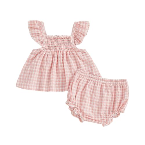 Baby Girl Summer Clothes Plaid Ruffle Shirt Tops Bloomers Shorts 2 Pcs Infant Cute Outfits Set 3 6 12 18 24 Months