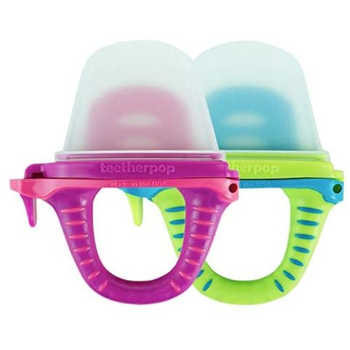 teetherpop Fillable, Freezable Baby Teether Teething Toys for Babies, Fill with Breastmilk, Purees, Water, Smoothies, Juice & More (TwoPack-Fuschiapink/LimonTeal)