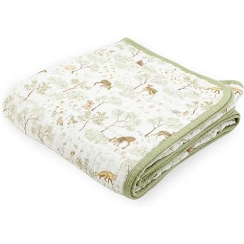 Little Unicorn Muslin Quilt Blanket | 100% Cotton Soft Multi-Layered Muslin Fabric | Toddler & Baby Blanket | 47”x47” | for Nursery, Crib, Shower Gifts (Woodland Friends)