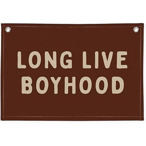 Long Live Boyhood Linen Banner – Boys Room Wall Hanging, Playroom & Nursery Decor, Toddler Room Flag, Aesthetic Boys Bedroom Sign – Chocolate Brown