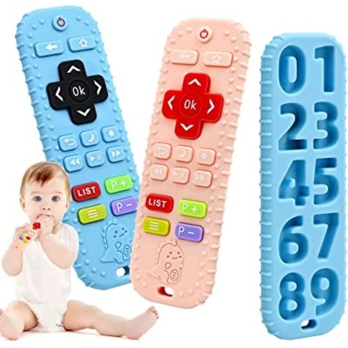 Teething Relief Teethers Toys for Babies 0-6-12 Months Gifts, Silicone Remote Control Baby Teething Toys for 3 6 9 Months Newborn Infant Boy Girl Autism, Food Grade Silicone Sensory Bath Toys