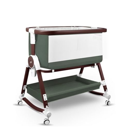 suihuooo 4 in 1 Baby Bassinet, Bassinets Bedside Sleeper with Wheels and Storage Basket, Adjustable 7 Heights Bedside Sleeper with Mosquito Net, Breathable Mesh Rocking Bassinet for Baby
