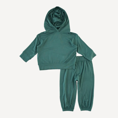 long sleeve hooded relaxed jogger set | dark eucalyptus | bamboo