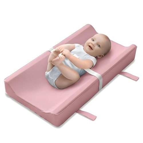 KRYSO Baby Changing Pad – Soft Vegan Leather Changing Pad, Waterproof and Wipeable Diaper Changing Mat, Easy-to-Clean Baby Mat for Newborns and Toddlers (Light Pink)