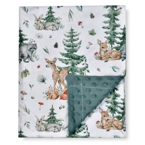 Baby Blanket Super Soft Minky Blanket Blue Rainbow Blanket with Dotted Backing for Newborns Nursery Stroller Receiving Toddlers Crib Bedding for Boy or Girl(30 x 40 Inch) (Woodland Animal)