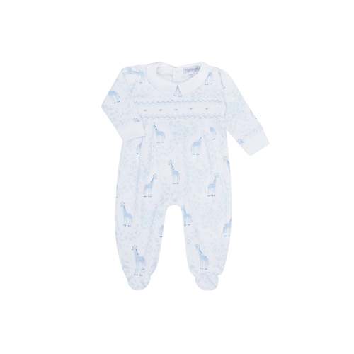Buy Blue Giraffe Print Smocked Footie | Nellapima