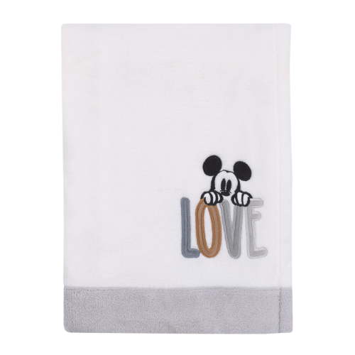 Disney Love Mickey White and Gray Applique Baby Blanket