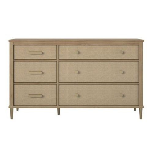 Shiloh Wide Convertible 6 Drawer Dresser, Natural and Rattan