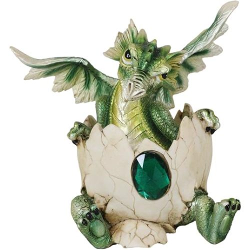Ebros May Birthstone Dragon Egg Statue 4.75" Tall Green Emerald May Birthstone Gem Symbol Hatchling Dragon Collector Figurine