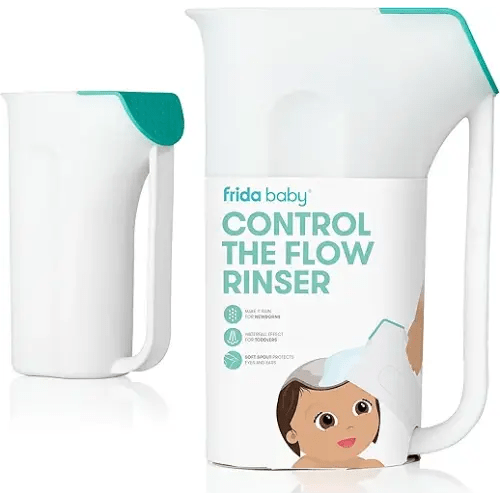 Frida Baby Control The Flow Bath Rinse Cup, Tear Free Rinser to Wash Hair and Body with Easy Grip Handle and Removable Rain Shower, Made in USA