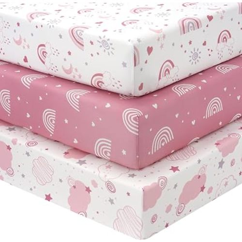 Baby Crib Sheets Girl, 3 Pack Toddler Bed Sheets Fitted 52”x28”