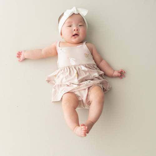 Spaghetti Strap Ruffle Romper in Blush Rabbit