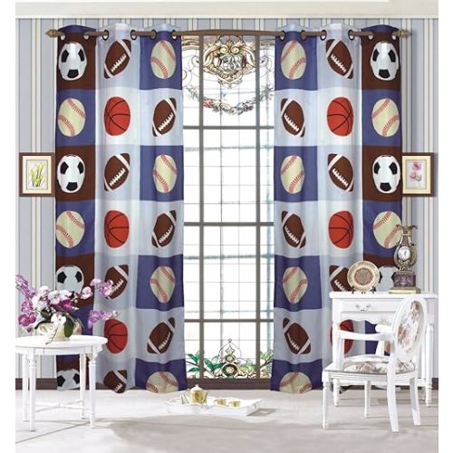 Mk 2 Panel Curtain with Grommet Sport Football Basketball New (Blue)