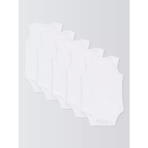 John Lewis Baby Sleeveless Organic GOTS Cotton Bodysuits, Pack of 5, White