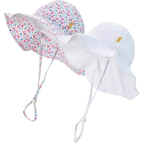 DASMINI Baby Girls Sun Hat Cute Flower Toddler Summer Outdoor Infant Beach Wide Brim Flowers and tie dye