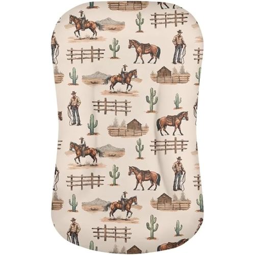 ZDCUSTOM Bassinet Sheets Soft Breathable Comfortable Cradle Sheets Baby Fitted Sheet Premium Sheets Fits Various Cradle and Bassinet Mattress Pad Western Cowboy Cactus