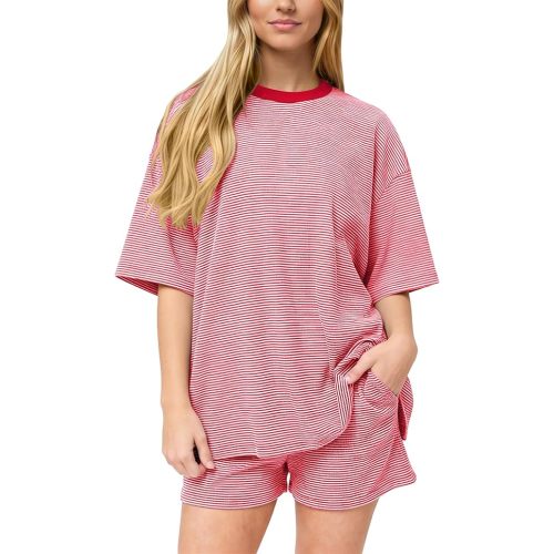 OLAPTA Women Striped 2 Piece Lounge Sets Oversized Tee Tops Wide Leg Pants Matching Outfits Fall Loungewear Pajama Sets