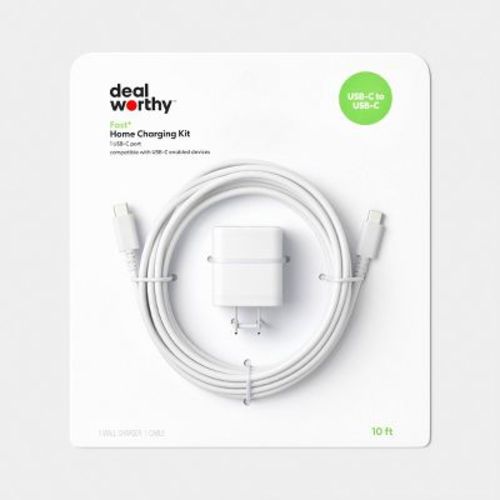 USB-C Wall Charger with 10ft USB-C to USB-C Cable Home Charging Kit - dealworthy™ White