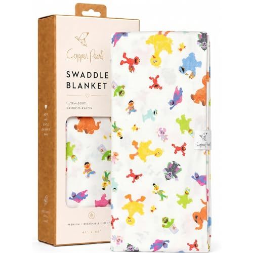 Copper Pearl Swaddle Blankets for Newborns | Soft Stretchy Receiving Blankets for Boys and Girls | Large 46 x 46 Inch Baby Blankets | Lightweight and Breathable Swaddles | Sesame Friends