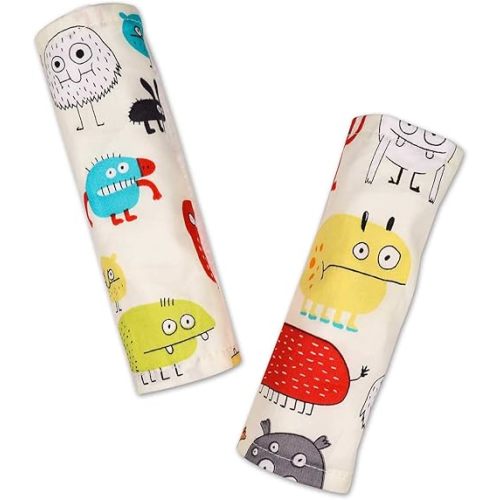 DILIMI Baby Car Seat Neck Cover, 2Pcs Spaceship Car Seat Belt Cover Pad, Shoulder Strap Protectors, Seat Belt Covers Cushion for Boy Girl (Litter Monster)