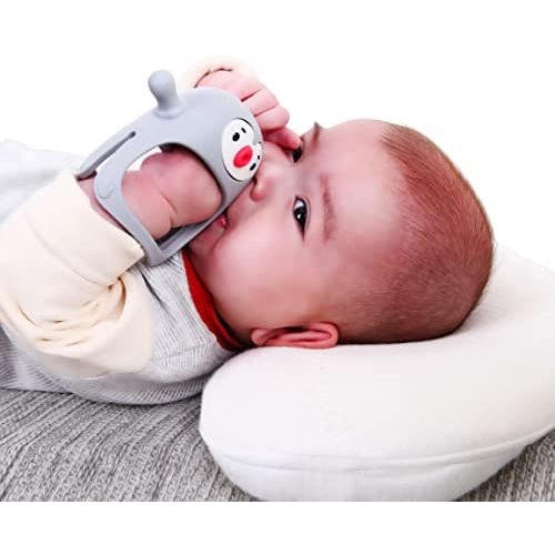 Smily Mia Penguin Buddy Never Drop Silicone Baby Teething Toy for 0-6month Infants, Baby Chew Toys for Sucking Needs, Hand Pacifier for Breast Feeding Babies, Car Seat Toy for New Born,Light Grey