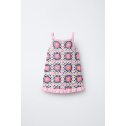 CROCHET RUFFLE DRESS - Pastel pink | ZARA United States