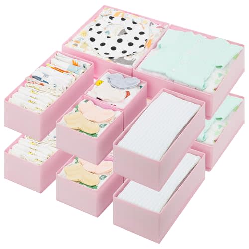 GRANNY SAYS Drawer Organizer Clothes, 12 Pack Dresser Organizer Bins for Nursery, Closet Organization and Storage Dividers for Clothing, Baby Clothes, Underwears, Pink