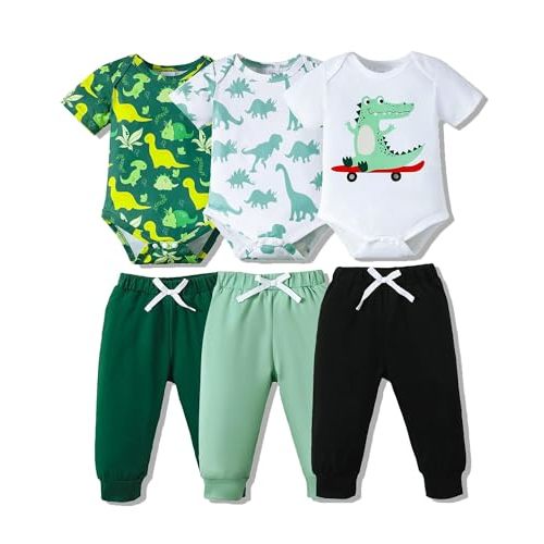 NZRVAWS Newborn Baby Boy Clothes Infant Boy Outfits Romper Pants Set 6 Pcs 0 3 6 9 12 Months