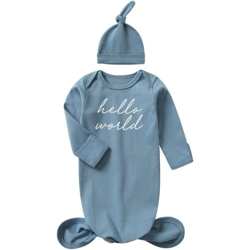 Bow Dream Baby Knotted Gown Soft Newborn Infant Long Sleeve Sleeper for Baby Boy Sleepwear with Hat Set