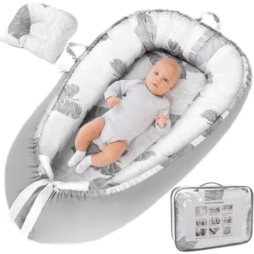 Baby Lounger Pillow for Newborn 0-24 Months, Portable Infant Lounge Cover in Floor for Boy Toddler, Grey Organic Cozy Babies Pillows Nest for New Born Travel Essential