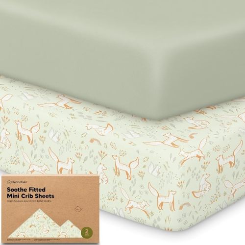 2-Pack Mini Crib Sheets Fitted, 38x26 Pack N Play Mattress Sheets (Foxtrot) | Organic Cotton Sheets for Pack and Play Mattress, Soft, Breathable Playard Bedding Sheet, Mini Toddler Bed Cover, Boys, Girls