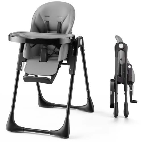 AILEEKISS Foldable High Chair for Baby, Toddler Eating Chair with Detachable Double Trays, Grey