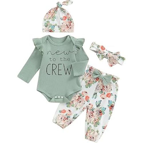 Newborn Baby Girl Clothes Outfits Little Sister Romper Bodysuit Floral Pants Headband Cute Coming Home Outfit