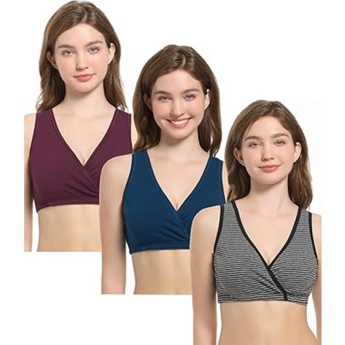 CAKYE 3 Pack Maternity Nursing Sleep Bra Breastfeeding Cotton Bralette