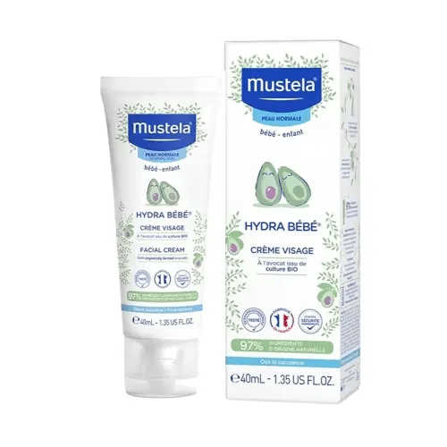 Mustela Hydra Bebe Face Cream – Daily Baby Moisturizer with Natural Avocado, Jojoba Oil & Shea Butter - 1.35 fl. oz. - Packaging may vary