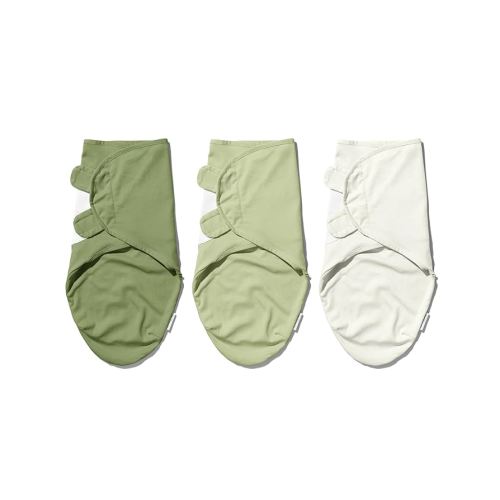 Ouch Baby Cotton Swaddle Wrap | Improves Sleep & Calms Startle Response | 100% Knitted Cotton | Adjustable Velcro Swaddle for Newborn Boys & Girls | 0-3 Months | Pack of 3 (Leaves Edition)