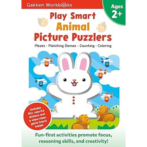 Play Smart Animal Picture Puzzlers Age 2+: Preschool Activity Workbook with Stickers for Toddlers Ages 2, 3, 4: Learn Using Favorite Themes: Tracing, Matching Games (Full Color Pages)