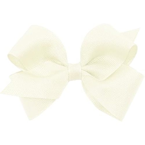 Wee Ones Girls' Plain Wrap Classic Grosgrain Hair Bows on a WeeStay No-Slip Hair Clip, Handmade, Small, Antique White
